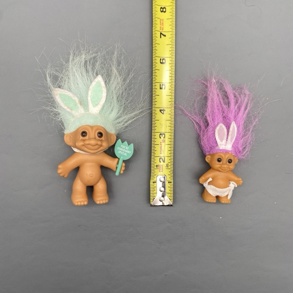Vintage 3" Blue Bunny Ear Russ Troll & 90s Baby Bunny Purple Hair Troll - Picture 7 of 8